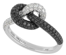 .98CT WHITE & BLACK DIAMOND 18KT WHITE & BLACK GOLD CLASSIC LOVE KNOT FUN RING