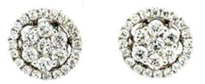 ESTATE 1.30CT DIAMOND 18KT WHITE GOLD 3D CLASSIC FLOWER HALO STUD EARRINGS