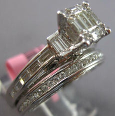 1.60CT DIAMOND 18KT WHITE GOLD 3D ROUND & BAGUETTE WEDDING ENGAGEMENT RING SET