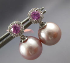 .53CT DIAMOND & AAA PINK SAPPHIRE & SOUTH SEA PEARL 14KT WHITE GOLD 3D EARRINGS