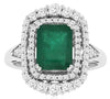 LARGE 2.9CT DIAMOND & AAA EMERALD 14KT WHITE GOLD EMERALD CUT & ROUND HALO RING