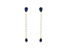 LONG 2.22CT DIAMOND & AAA SAPPHIRE 14K WHITE GOLD 3D PEAR SHAPE HANGING EARRINGS