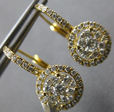 LARGE .82CT DIAMOND 18KT YELLOW GOLD ROUND CLUSTER FLOWER HALO HANGING EARRINGS