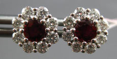 ESTATE .96CT DIAMOND & AAA RUBY 14KT WHITE GOLD 3D CLASSIC FLOWER STUD EARRINGS