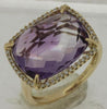 LARGE 11.4CT DIAMOND & AAA AMETHYST 14KT YELLOW GOLD CUSHION & ROUND HALO RING