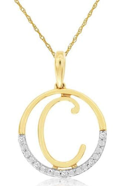 ESTATE .02CT DIAMOND 14KT YELLOW GOLD 3D CIRCULAR C INITIAL FUN FLOATING PENDANT