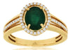 1.3CT DIAMOND & AAA EMERALD 14KT YELLOW GOLD OVAL & ROUND HALO ENGAGEMENT RING
