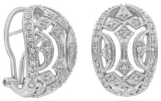 LARGE .41CT DIAMOND 14KT WHITE GOLD 3D OPEN FILIGREE DOME SHAPE HANGING EARRINGS