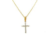 ESTATE .17CT DIAMOND 18KT YELLOW GOLD ROUND SHARED PRONG CROSS FLOATING PENDANT
