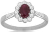 .87CT DIAMOND & AAA RUBY 14KT WHITE GOLD OVAL & ROUND SEMI BEZEL FLOWER FUN RING