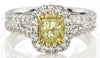1.72CT WHITE & FANCY YELLOW DIAMOND 18KT 2 TONE GOLD HALO SQUARE ENGAGEMENT RING