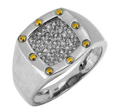 .40CT DIAMOND 14KT 2 TONE GOLD 3D CLUSTER SQUARE CLASSIC MATTE & SHINY MENS RING
