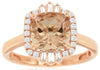 ESTATE 2.21CT DIAMOND & AAA MORGANITE 14KT ROSE GOLD SQUARE HALO FLOWER FUN RING