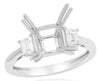 ESTATE .45CT DIAMOND 18K WHITE GOLD TRAPEZOID 3 STONE SEMI MOUNT ENGAGEMENT RING