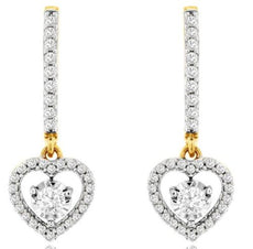 ESTATE .50CT DIAMOND 14K YELLOW GOLD ROUND HEART SHAPE FLOATING HANGING EARRINGS