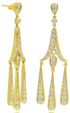 ESTATE 2.0CT DIAMOND 18K YELLOW GOLD MULTI TEAR DROP CHANDELIER HANGING EARRINGS