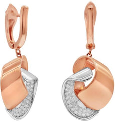 .28CT DIAMOND 18KT WHITE & ROSE GOLD CRISS CROSS LEVERBACK FUN HANGING EARRINGS