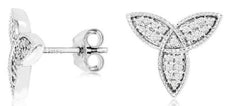ESTATE .18CT DIAMOND 14KT WHITE GOLD 3D MULTI LEAF FLOWER STAR STUD EARRINGS