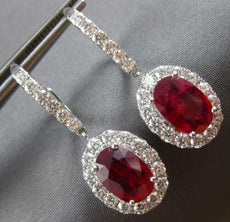 LARGE 6.37CT DIAMOND & AAA RUBY 18KT WHITE GOLD 3D OVAL & ROUND HANGING EARRINGS