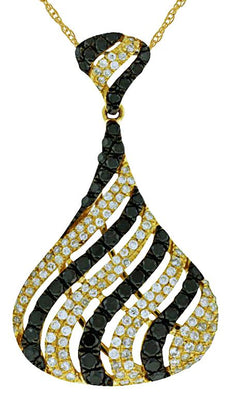 1.25CT WHITE & BLACK DIAMOND 14KT YELLOW GOLD 3D MULTI ROW TEAR DROP FUN PENDANT