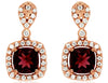 2.46CT DIAMOND & AAA RHODOLITE 14KT ROSE GOLD CUSHION & ROUND HANGING EARRINGS