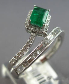 .80CT DIAMOND & AAA EMERALD 14K WHITE GOLD EMERALD CUT & ROUND SQUARE LOVE RING
