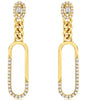 0.41CT DIAMOND ROUND & BAGUETTE 14KT YELLOW GOLD 3D OVAL LINK PAPERCLIP EARRINGS
