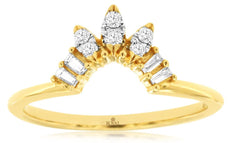 ESTATE .15CT DIAMOND 14KT YELLOW GOLD ROUND & BAGUETTE V SHAPE ANNIVERSARY RING