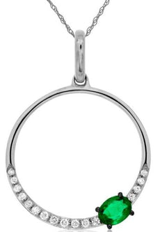 .27CT DIAMOND & AAA EMERALD 14KT WHITE GOLD 3D OVAL & ROUND FUN FLOATING PENDANT