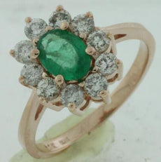 1.55CT DIAMOND & AAA EMERALD 14KT ROSE GOLD 3D OVAL & ROUND FRIENDSHIP LOVE RING