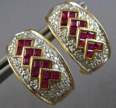LARGE 1.66CT DIAMOND & AAA RUBY 14KT 2 TONE GOLD CLIP ON HANGING EARRINGS #28040
