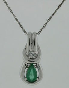 .24CT DIAMOND & AAA EMERALD 14KT WHITE GOLD PEAR SHAPE& ROUND FLOATING PENDANT