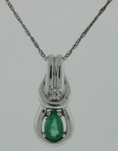 .24CT DIAMOND & AAA EMERALD 14KT WHITE GOLD PEAR SHAPE& ROUND FLOATING PENDANT