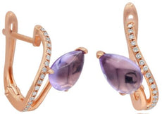 2.03CT DIAMOND & AAA AMETHYST 14KT ROSE GOLD PEAR SHAPE & ROUND HANGING EARRINGS