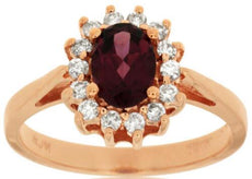 1.30CT DIAMOND & AAA RHODOLITE 14KT ROSE GOLD OVAL & ROUND PRINCESS DIANA RING