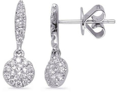 ESTATE .56CT DIAMOND 14KT WHITE GOLD 3D CLASSIC FLOWER STUD HANGING EARRINGS