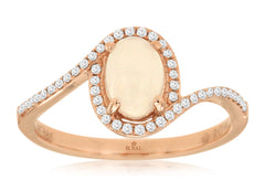 .64CT DIAMOND & AAA OPAL 14KT ROSE GOLD OVAL & ROUND CRISS CROSS LOVE KNOT RING