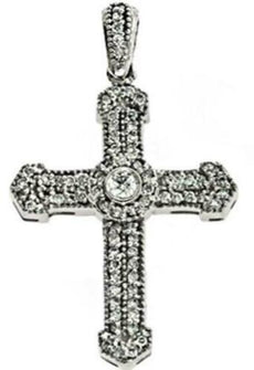 .44CT DIAMOND 14KT WHITE GOLD CLASSIC PAVE BEZEL FILIGREE CROSS FLOATING PENDANT
