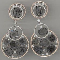 LARGE 9.64CT WHITE & SLICE DIAMOND 18KT 2 TONE GOLD FUN CLIP ON HANGING EARRINGS