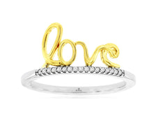 ESTATE .05CT DIAMOND 14KT WHITE AND YELLOW GOLD 3D ROUND CLASSIC LOVE RING