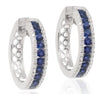 ESTATE 1.24CT DIAMOND & AAA SAPPHIRE 14K WHITE GOLD CHANNEL HUGGIE HOOP EARRINGS