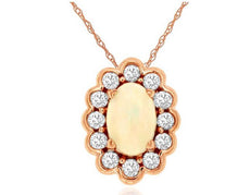 .46CT DIAMOND & AAA OPAL 14K ROSE GOLD OVAL & ROUND FLOWER LOVE FLOATING PENDANT