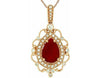 2.17CT DIAMOND & AAA RED CARNELIAN 14KT ROSE GOLD 3D PEAR SHAPE FILIGREE PENDANT