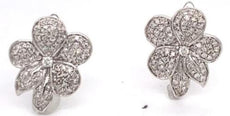 ESTATE .50CT DIAMOND 14KT WHITE GOLD 3D CLASSIC FLOWER PAVE CLIP ON FUN EARRINGS