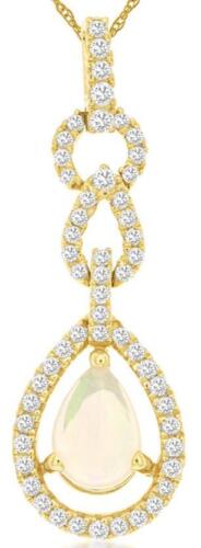 .66CT DIAMOND & AAA OPAL 14KT YELLOW GOLD 3D PEAR SHAPE & ROUND FLOATING PENDANT