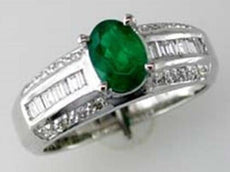 1.05CT DIAMOND & AAA EMERALD 14KT WHITE GOLD CLASSIC OVAL ROUND & BAGUETTE RING