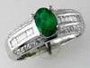 1.05CT DIAMOND & AAA EMERALD 14KT WHITE GOLD CLASSIC OVAL ROUND & BAGUETTE RING