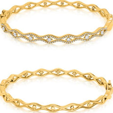 .77CT DIAMOND 14KT YELLOW GOLD ROUND INFINITY SEMI ETERNITY CUFF BANGLE BRACELET