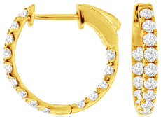 ESTATE 1.0CT DIAMOND 14KT YELLOW GOLD 3D INSIDE OUT HUGGIE HOOP HANGING EARRINGS