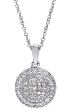 .21CT DIAMOND 18KT WHITE GOLD CIRCULAR PAVE FILIGREE MILGRAIN FLOATING PENDANT